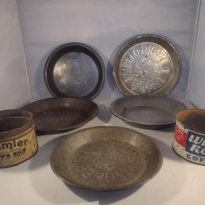 Collection of Vintage Metal Pie Pans and Tin Cans