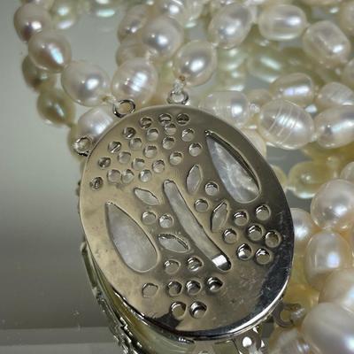 3 Strand Genuine Pearl and Carved Cameo Necklace Wow!