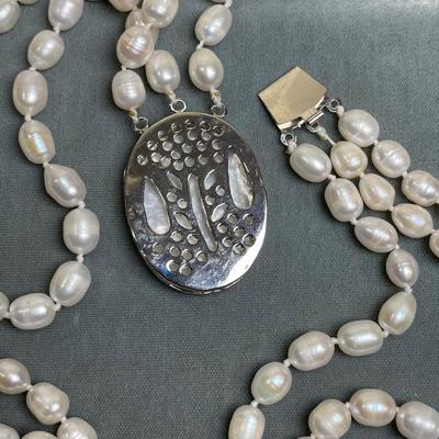 3 Strand Genuine Pearl and Carved Cameo Necklace Wow!