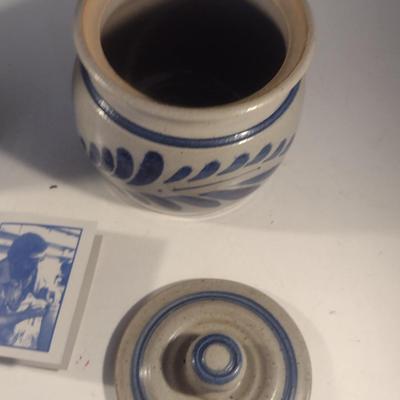 Glazed Pottery Utensil Holder and Jar with Lid- Westerwald Pottery