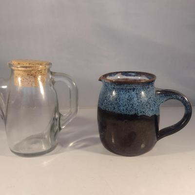 Pair of Pitchers- Pottery and Glass with Cork Stopper