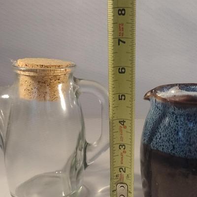 Pair of Pitchers- Pottery and Glass with Cork Stopper