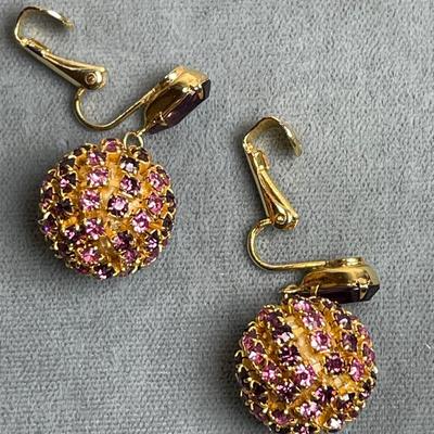 Pink and Purple Rhinestone Earrings