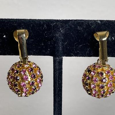 Pink and Purple Rhinestone Earrings