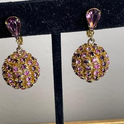 Pink and Purple Rhinestone Earrings