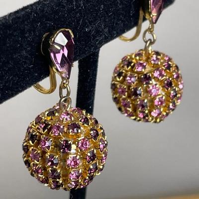 Pink and Purple Rhinestone Earrings
