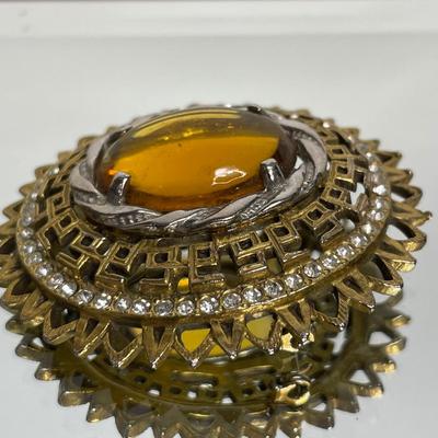 Large Topaz glass cabochon Brooch