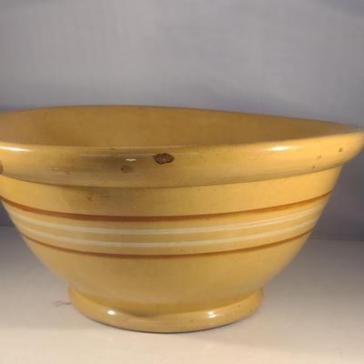 Large Glazed Pottery Mixing Bowl- Approx 13 1/2" in Diameter