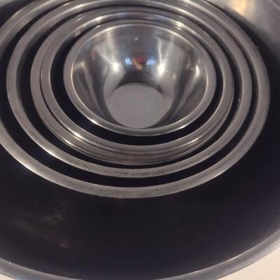 Six Stainless Mixing Bowls