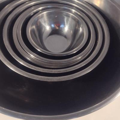 Six Stainless Mixing Bowls