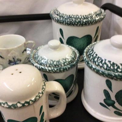 Canister with Matching S&P and Cups and Saucers.