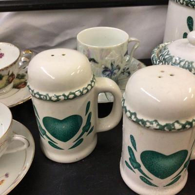 Canister with Matching S&P and Cups and Saucers.