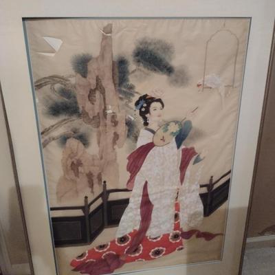 Framed Asian Design Art on Paper- Approx 39 3/4" x 53 1/2"
