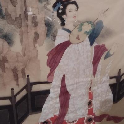 Framed Asian Design Art on Paper- Approx 39 3/4" x 53 1/2"