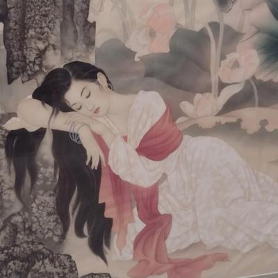 Large, Asian Design Art- Framed Under Glass- Approx 41 1/2" x 52 3/4"
