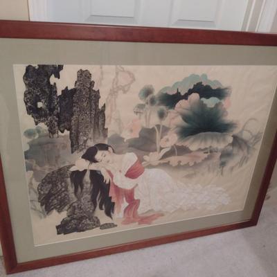 Large, Asian Design Art- Framed Under Glass- Approx 41 1/2" x 52 3/4"