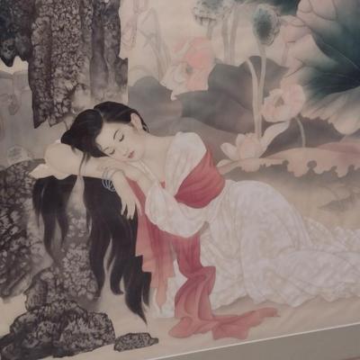 Large, Asian Design Art- Framed Under Glass- Approx 41 1/2" x 52 3/4"