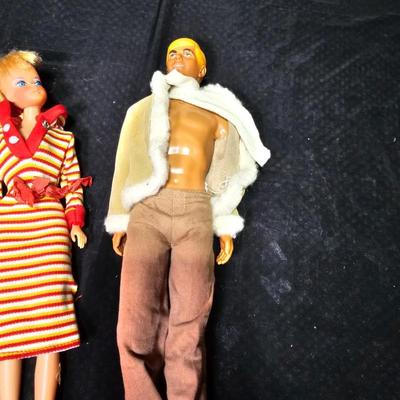 Two barbie dolls and a Ken doll - 1968 Mattel - 1 made Hong Kong - with clothing