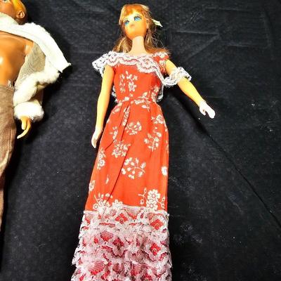 Two barbie dolls and a Ken doll - 1968 Mattel - 1 made Hong Kong - with clothing