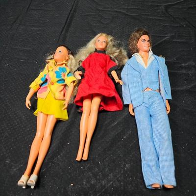 Two Barbie / barbie like dolls and a Ken doll - 1968 Mattel - 1975 Ideal - with clothing