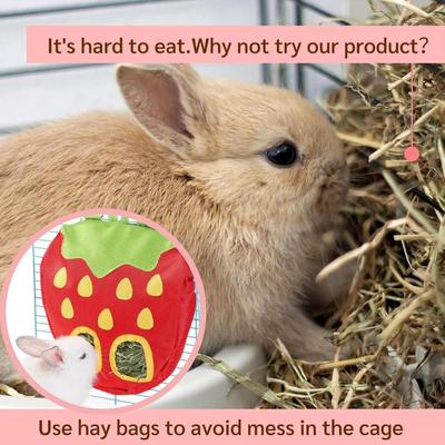 Rabbit Hay Feeder Bag for Cage Guinea Pig Timothy Hay Dispenser Storage Manger Hanging Large Less Waste for Bunny