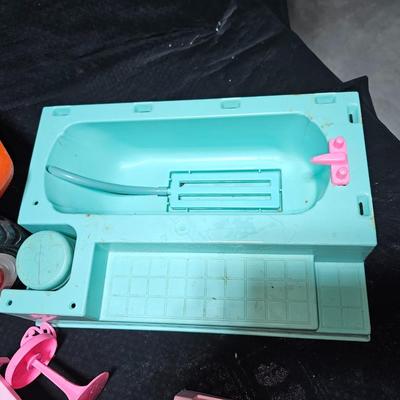 Vintage 1960s BIG Brand Barbie Doll Sand Dune Buggy Cruiser car with Vintage Teal Barbie Beauty Bath Tub and beds