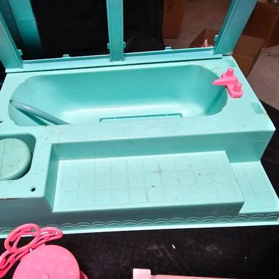 Vintage 1960s BIG Brand Barbie Doll Sand Dune Buggy Cruiser car with Vintage Teal Barbie Beauty Bath Tub and beds