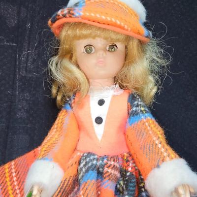 Vintage Miss Ginny Vogue Doll 15" Plaid Winter Dress Feathered Hat