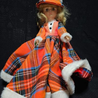 Vintage Miss Ginny Vogue Doll 15" Plaid Winter Dress Feathered Hat
