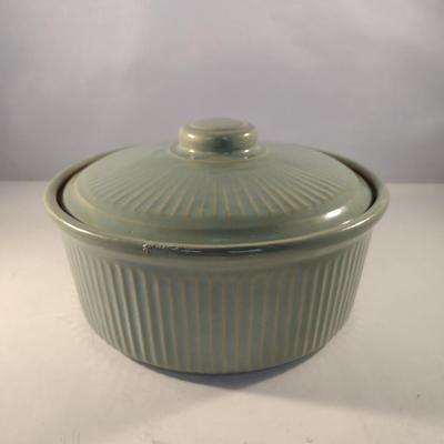 Glazed USA Pottery Covered Baker- Approx 8" in Diameter