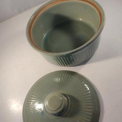 Glazed USA Pottery Covered Baker- Approx 8" in Diameter