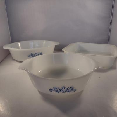 Anchor Hocking Blue Cornflower White Glass Casserole Dishes