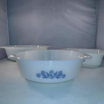 Anchor Hocking Blue Cornflower White Glass Casserole Dishes