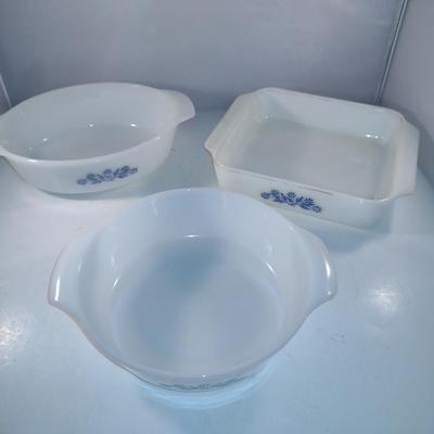Anchor Hocking Blue Cornflower White Glass Casserole Dishes