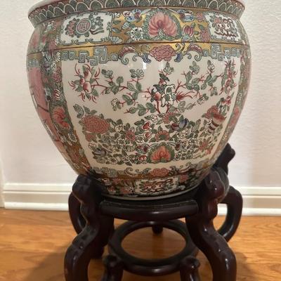 Chinese Rose Medallion Fishbowl Planter