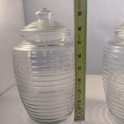 Pair of Glass Bee Hive Shaped Jars with Plastic Gaskets- Approx 9 Inches Tall- Marked USA