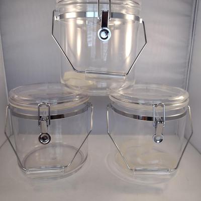 Set of Three Large, Plastic Storage Containers- Approx 8" in Diameter, 8" Tall