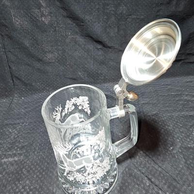 Vintage beer stein with deer - pewter lid - Avon glass pheasant - and an Eagle figure "Pride of America"