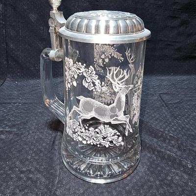 Vintage beer stein with deer - pewter lid - Avon glass pheasant - and an Eagle figure "Pride of America"