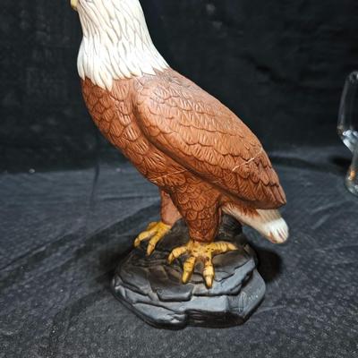 Vintage beer stein with deer - pewter lid - Avon glass pheasant - and an Eagle figure "Pride of America"