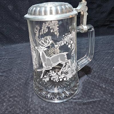Vintage beer stein with deer - pewter lid - Avon glass pheasant - and an Eagle figure "Pride of America"