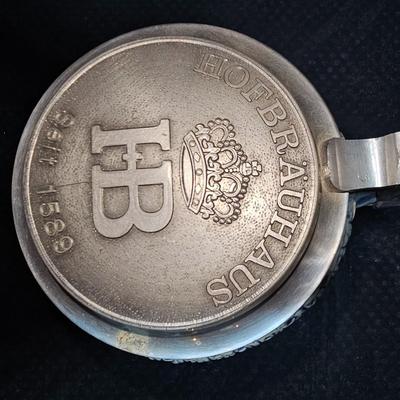 VINTAGE Hofrauhaus German beer stein mug OCTOBERFEST with Pewter lid - Western Germany marked