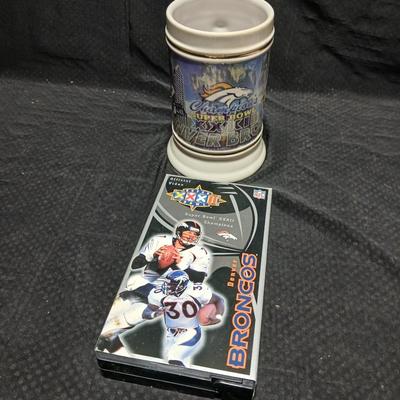 Broncos Superbowl XXXII January 25, 1998 Beer Stein with VHS of the game!