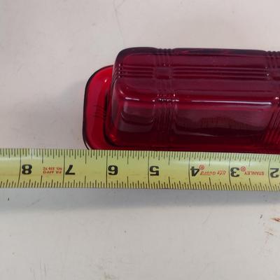 Ruby Red Glass Butter Dish- Approx 6 1/2" x 3"