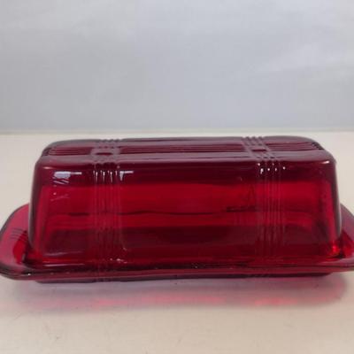 Ruby Red Glass Butter Dish- Approx 6 1/2" x 3"