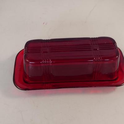 Ruby Red Glass Butter Dish- Approx 6 1/2" x 3"