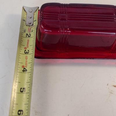 Ruby Red Glass Butter Dish- Approx 6 1/2" x 3"