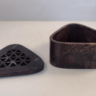 Carved Stone Box- Approx 4 1/2" Wide, 2 1/2" Tall