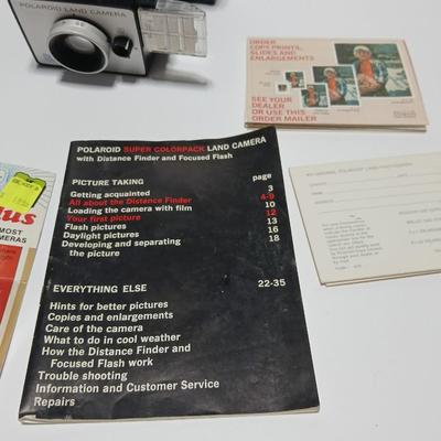 Vintage Polaroid Land Camera Super Color Pack 1973 with some accessories and case