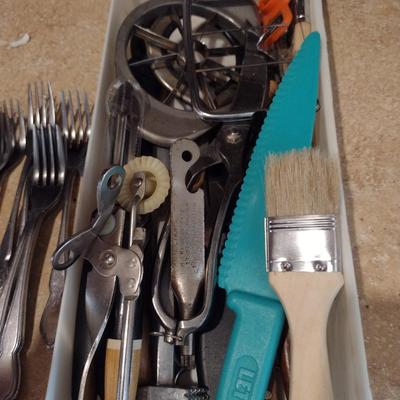 Collection of Stainless Flatware and Kitchen Utensils